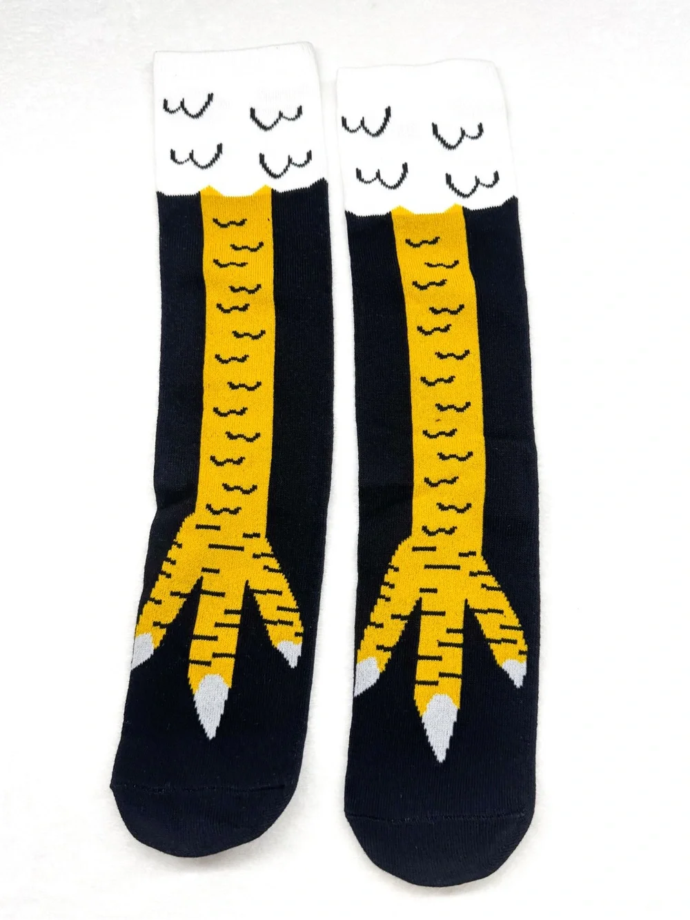 Quirky Bird Claw Crew Socks – Novelty Black White Yellow